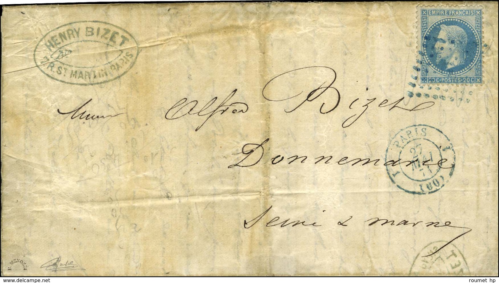 Ancre Bleue / N° 29 Càd Bleu 1 PARIS 1 (60) 27 MAI 71 Sur Lettre Avec Superbe Texte Relatant Les événements Historiques  - Krieg 1870