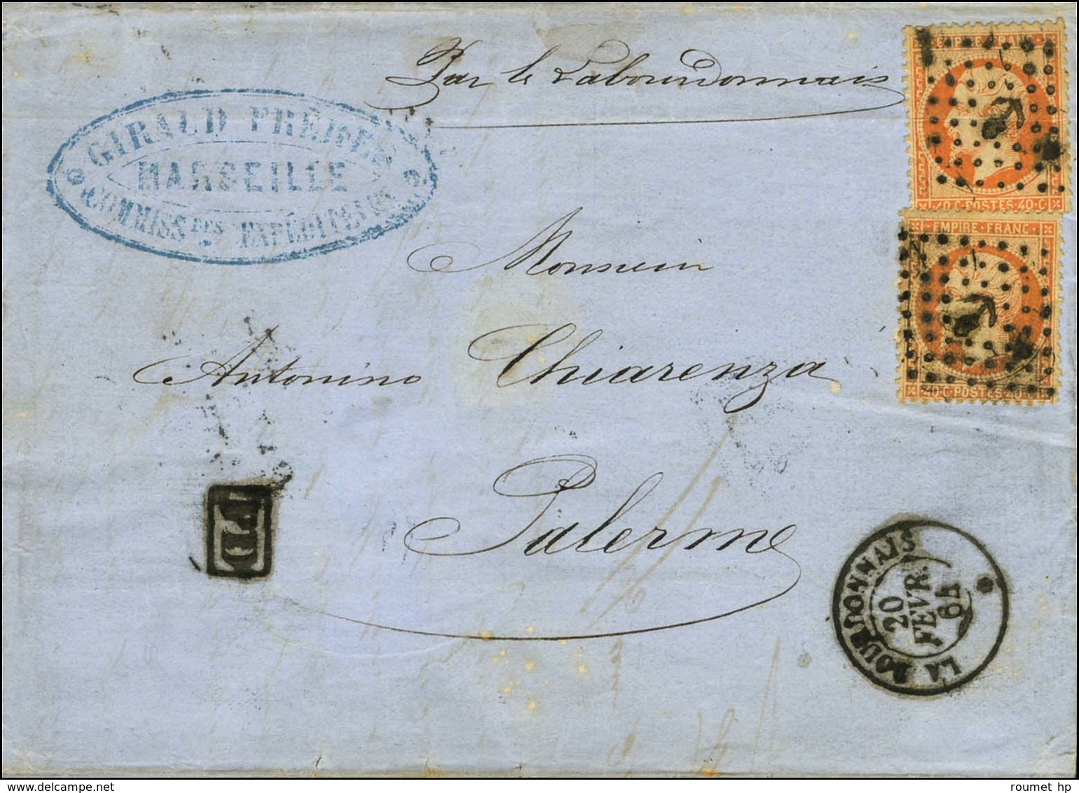 Ancre / N° 23 (2, 1 Ex Léger Pli) Càd LA BOURDONNAIS / * Sur Lettre De Marseille Pour Palerme. 1864. - TB / SUP. - RR. - Posta Marittima