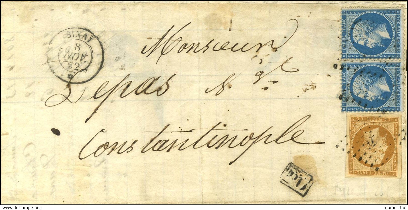 Ancre / N° 13 + 22 Paire Càd SINAÏ / * 8 NOV. 62 Sur Lettre Partielle De Marseille Pour Constantinople. - TB. - Maritieme Post