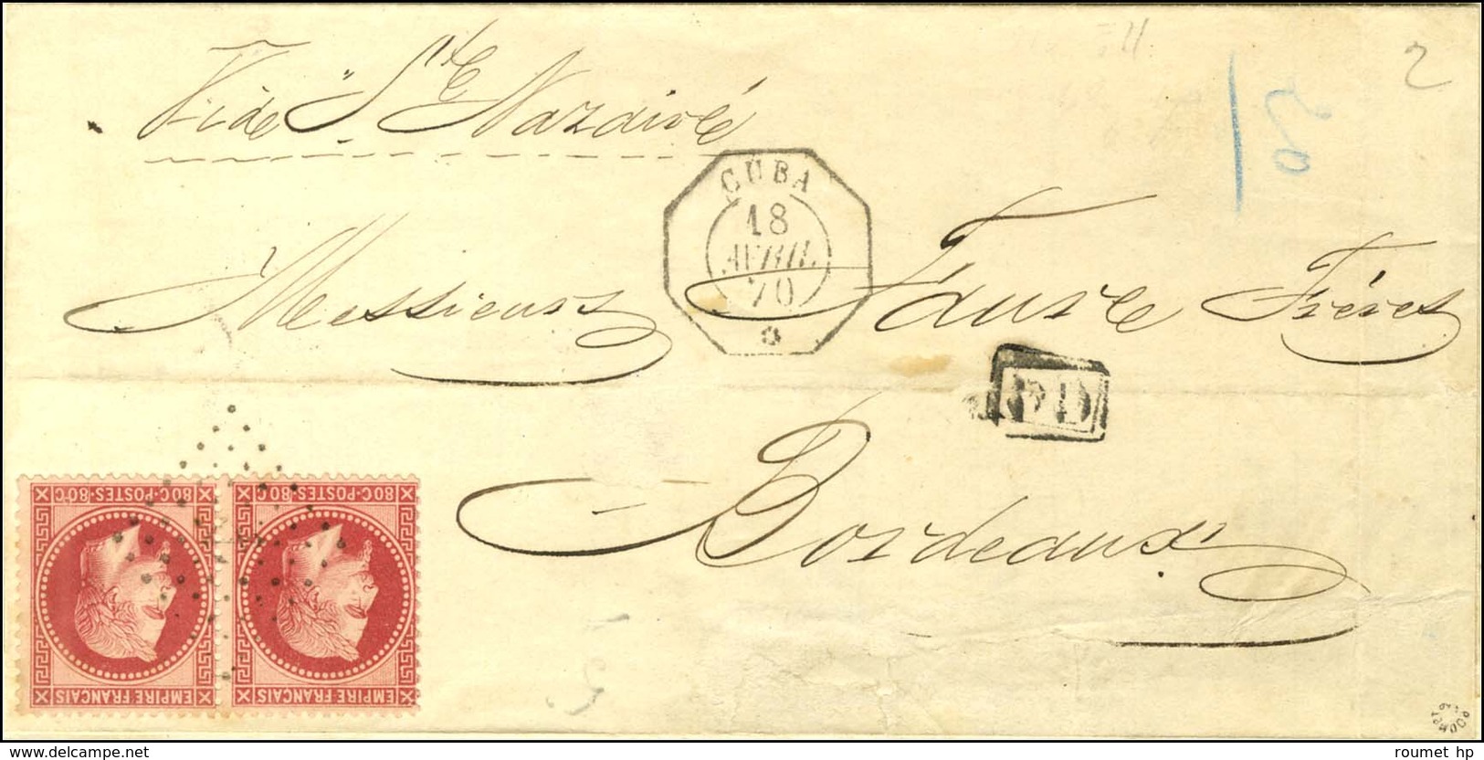 Ancre / N° 32 (2) Càd Octo CUBA / * Sur Lettre Pour Bordeaux. 1870. - TB / SUP. - R. - Schiffspost
