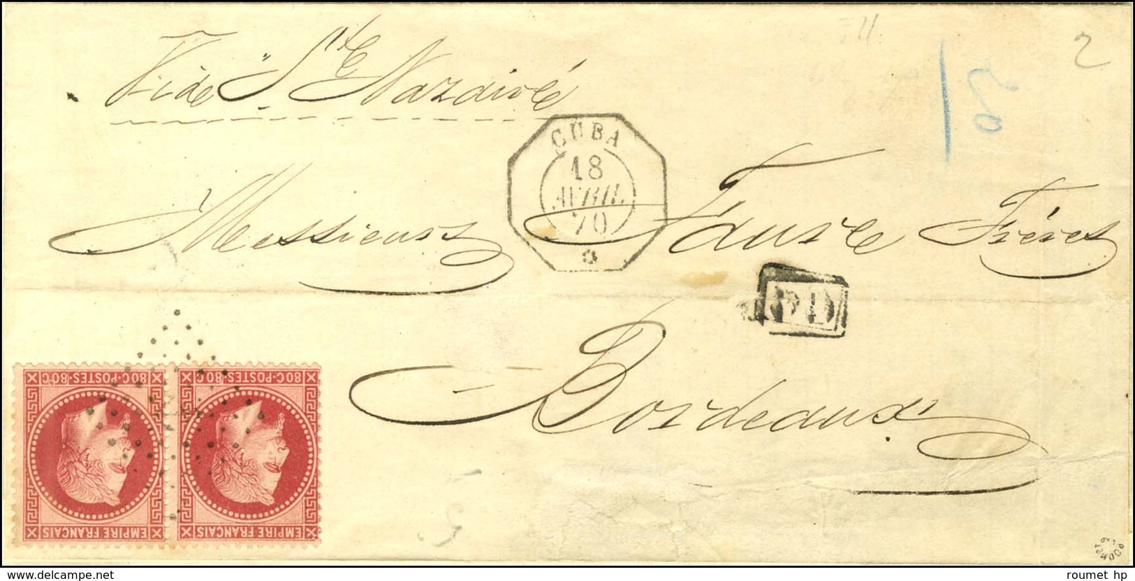 Ancre / N° 32 (2) Càd Octo CUBA / * Sur Lettre Pour Bordeaux. 1870. - TB / SUP. - R. - Posta Marittima