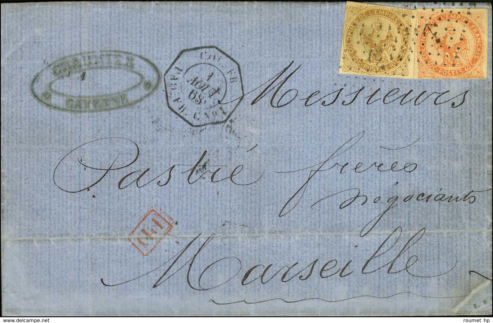 Losange Ancre / CG N° 3 + 5 Càd Octo COL FR / PAQ FR C N° 1 1 AOUT 68 Sur Lettre De Cayenne Pour Marseille. - TB / SUP.  - Poste Maritime