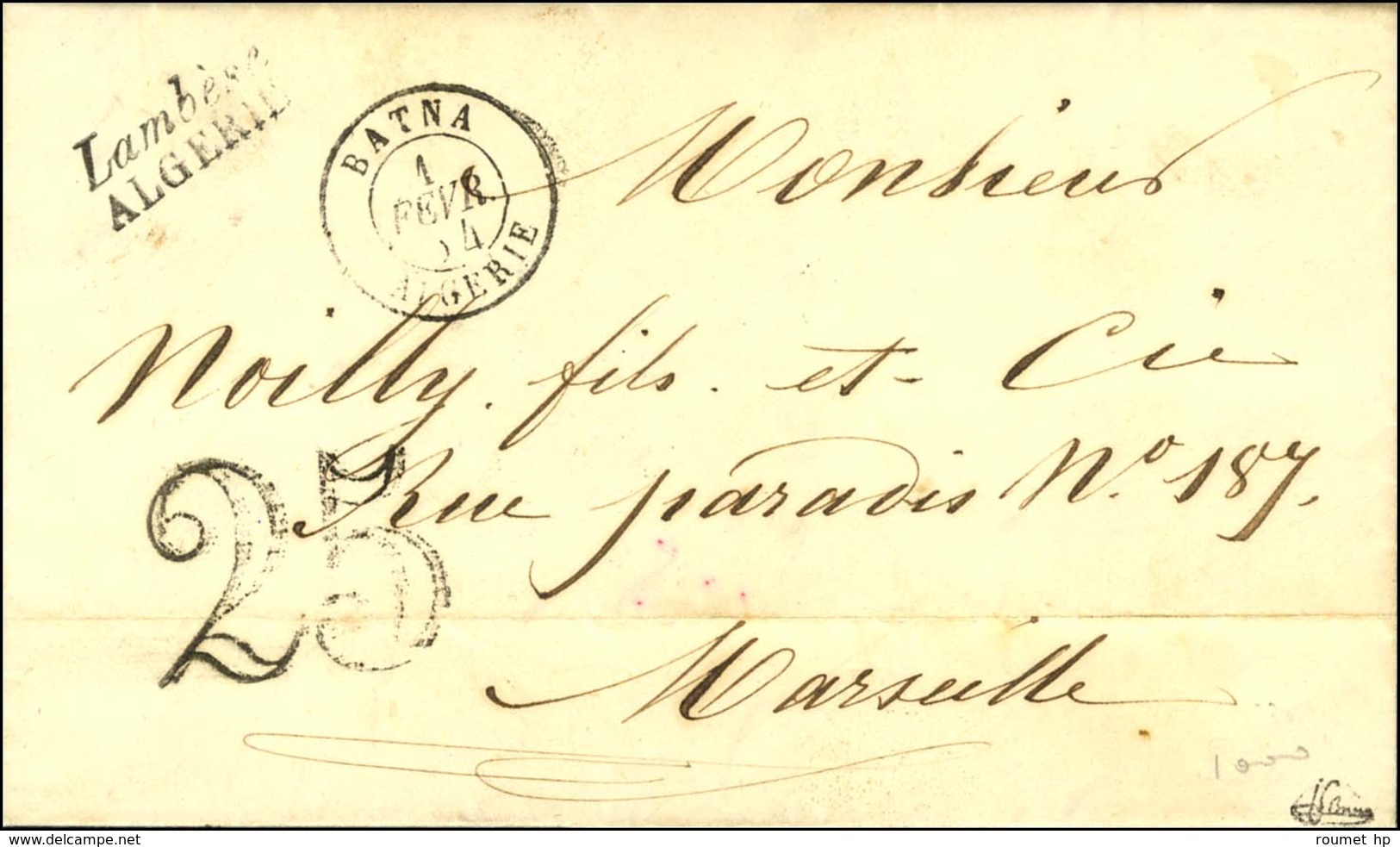 Lambese / ALGERIE Càd T 15 BATNA / ALGERIE Taxe 25 DT. 1854. - SUP. - Other & Unclassified