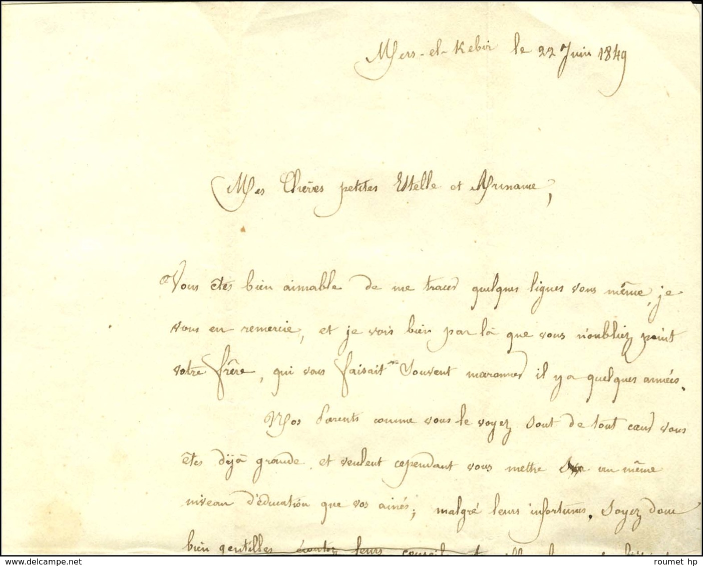 Mers-el-Kébir / ALGERIE Taxe Tampon 2 Sur Lettre Avec Texte Daté 22 Juin 1849. - SUP. - R. - Altri & Non Classificati