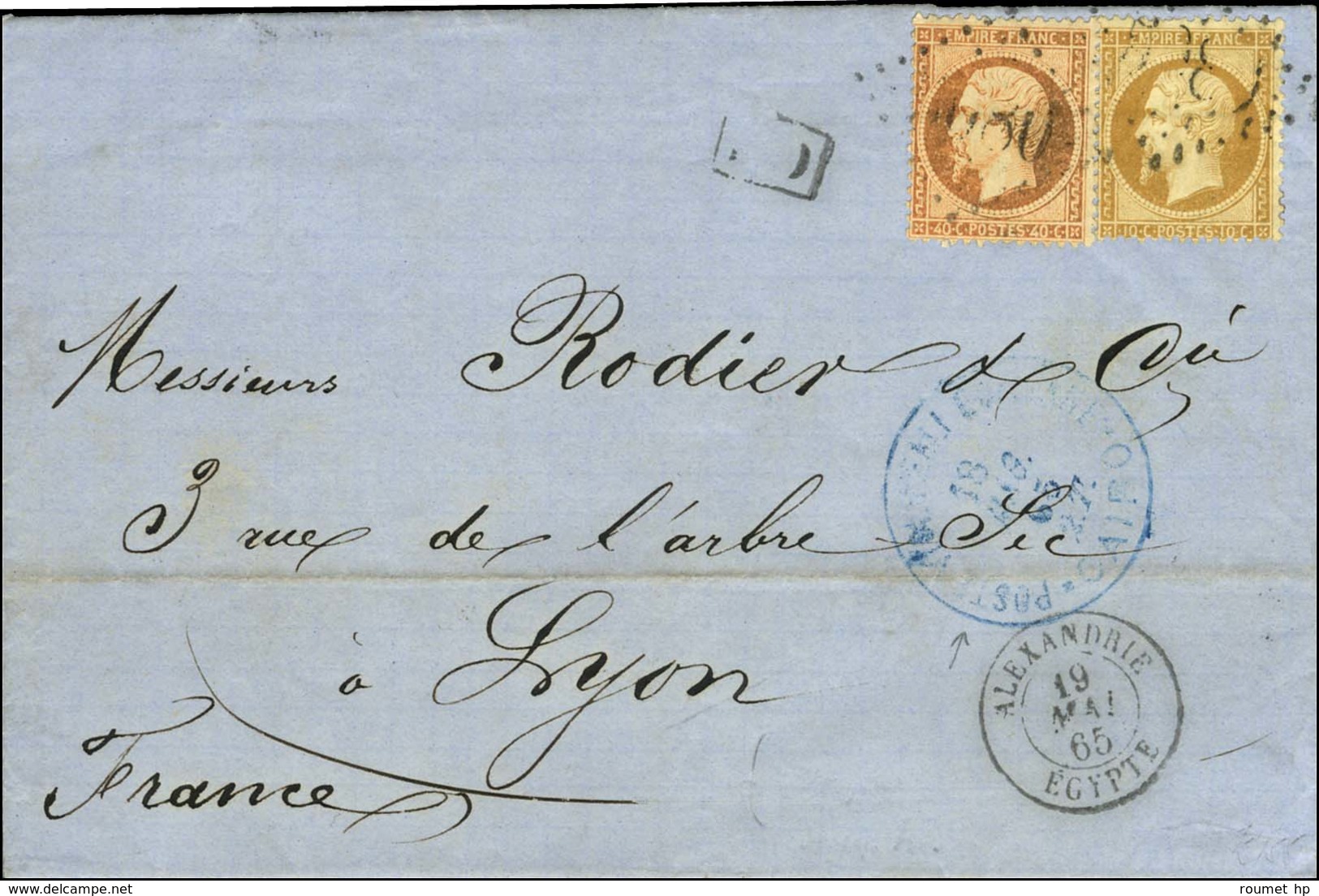 GC 5080 / N° 21 + 23 Càd ALEXANDRIE / ÉGYPTE 19 MAI 65 Sur Lettre Avec Texte Daté Le Caire 18 Mai 1865, Au Recto Grand C - Maritieme Post