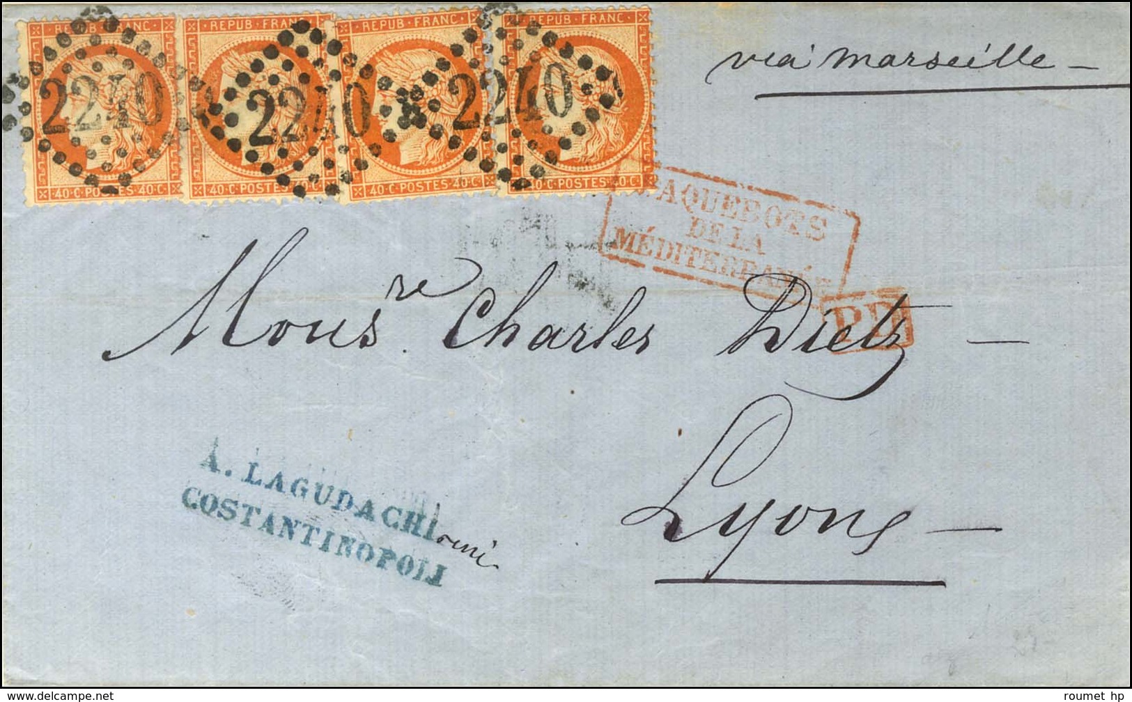 GC 2240 (frappé à L'arrivé à Marseille) / N° 38 (4) Sur Lettre De Constantinople Pour Lyon. 1873. - TB / SUP. - Maritieme Post