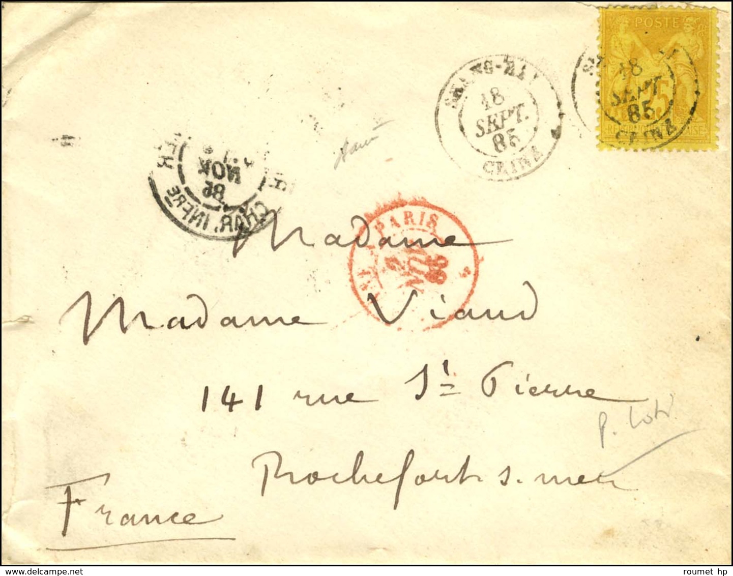 Càd SHANG HAI / CHINE / N° 92 Sur Lettre (Pierre Loti) Adressée à Mme Viaud à Rochefort Sur Mer. 1885. - TB. - Posta Marittima