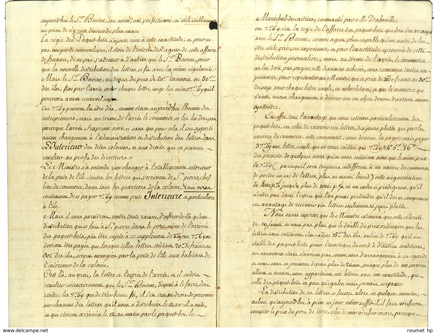 Superbe Document De 10 Pages Daté De St Pierre De La Martinique Le 22 Avril 1787 : '' Mémoire Des Commissaires Du Commer - Maritime Post