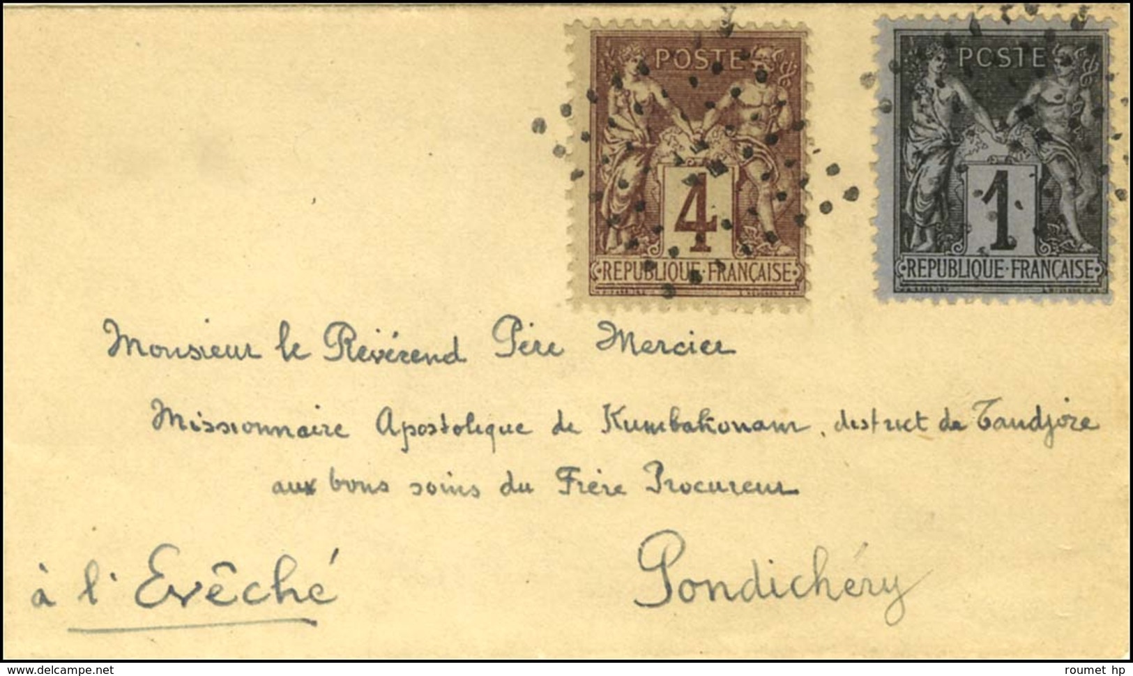 Losange Plein / N° 83 + 88 Sur Enveloppe Carte De Visite Pour Pondichery. - TB. - R. - Maritime Post