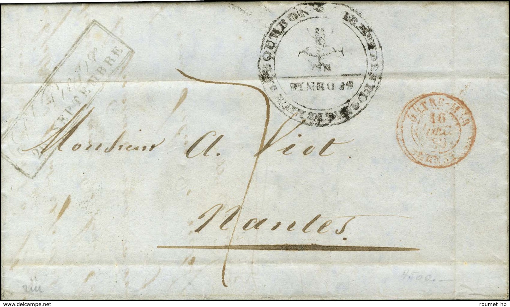 Lettre Avec Texte Daté '' St Pierre Le 18 Septembre 1839 '' Pour Nantes, Au Recto MP Encadrée St Pierre / 26 SEPTEMBRE E - Maritieme Post