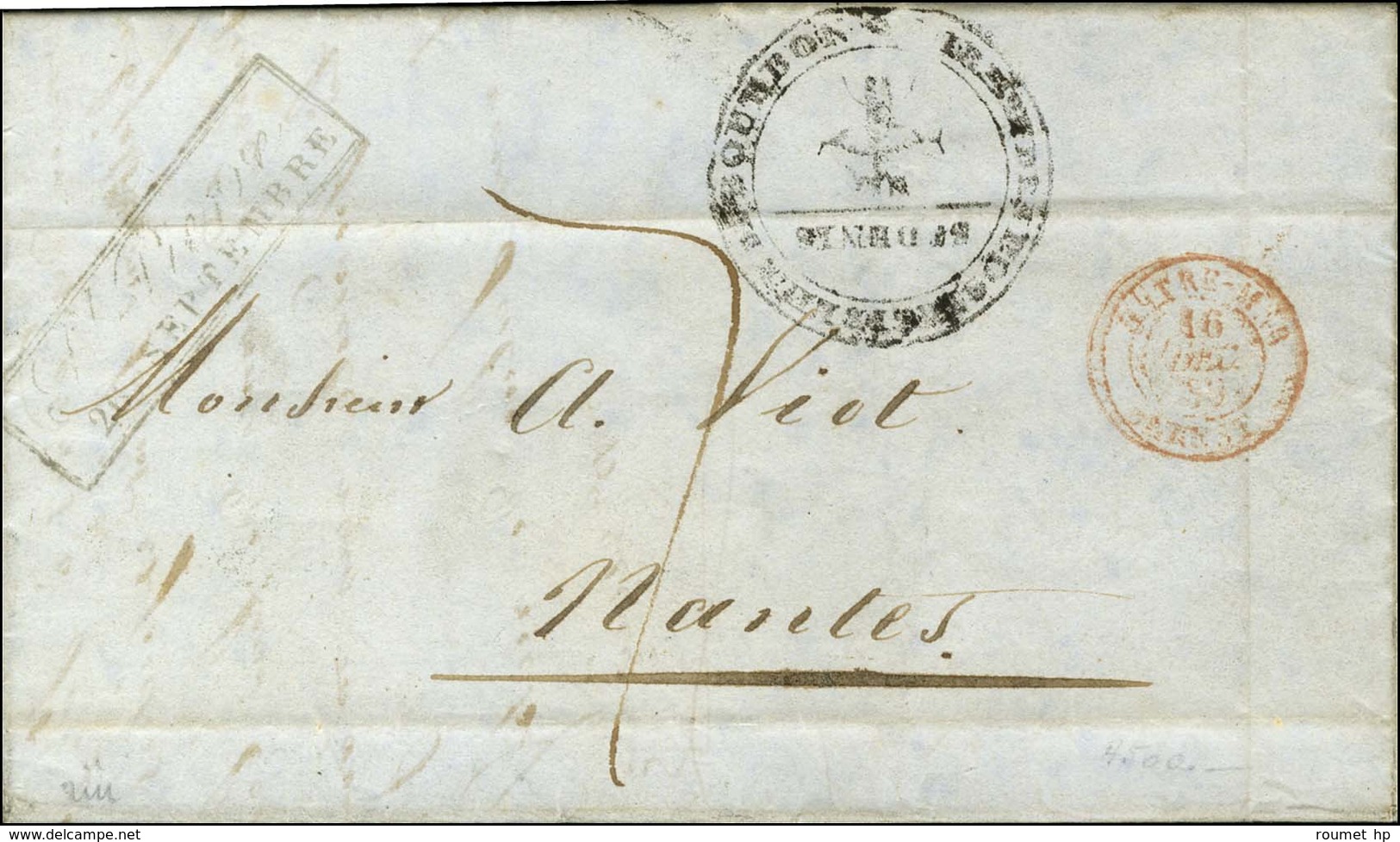 Lettre Avec Texte Daté '' St Pierre Le 18 Septembre 1839 '' Pour Nantes, Au Recto MP Encadrée St Pierre / 26 SEPTEMBRE E - Posta Marittima