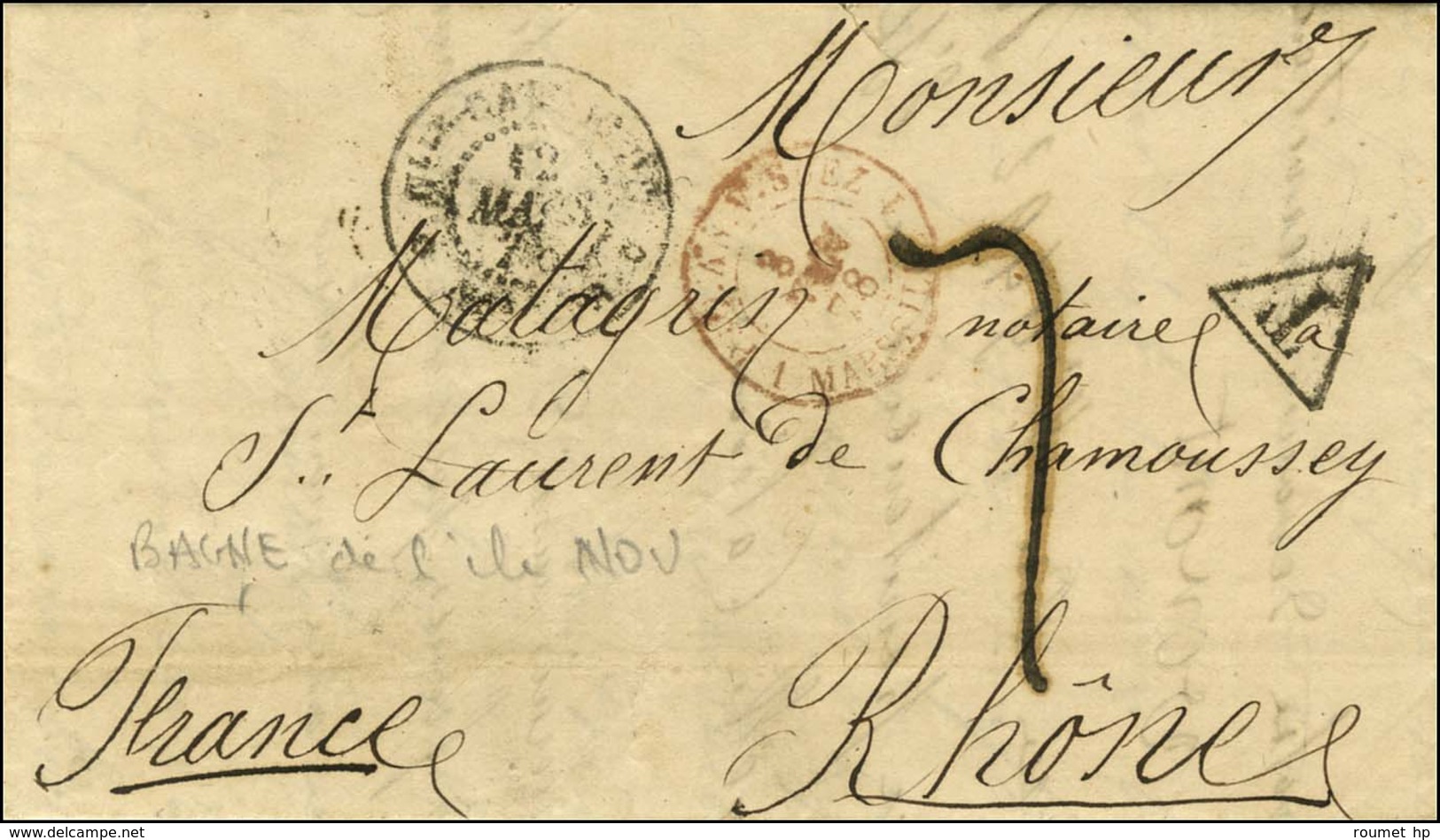 Càd Nlle CALEDONIE / NOUMEA, Taxe Tampon 7 Sur Lettre Avec Texte D'un Bagnard à L'Île Nou Le 5 Mars 1878, Dans Le Texte  - Posta Marittima