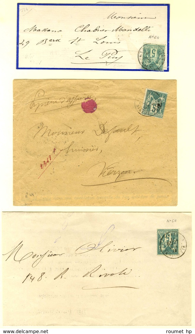 Lot De 3 Lettres Affranchies Avec N° 64 : Bande D'imprimé, Imprimé Local Et Papiers D'affaires. - TB. - 1877-1920: Semi Modern Period