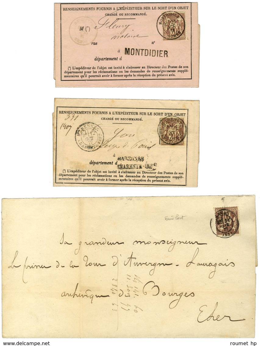 Lot De 3 Lettres Affranchies Avec N° 67 : 1 Imprimé Et 2 Avis De Réception. - TB. - 1877-1920: Semi Modern Period