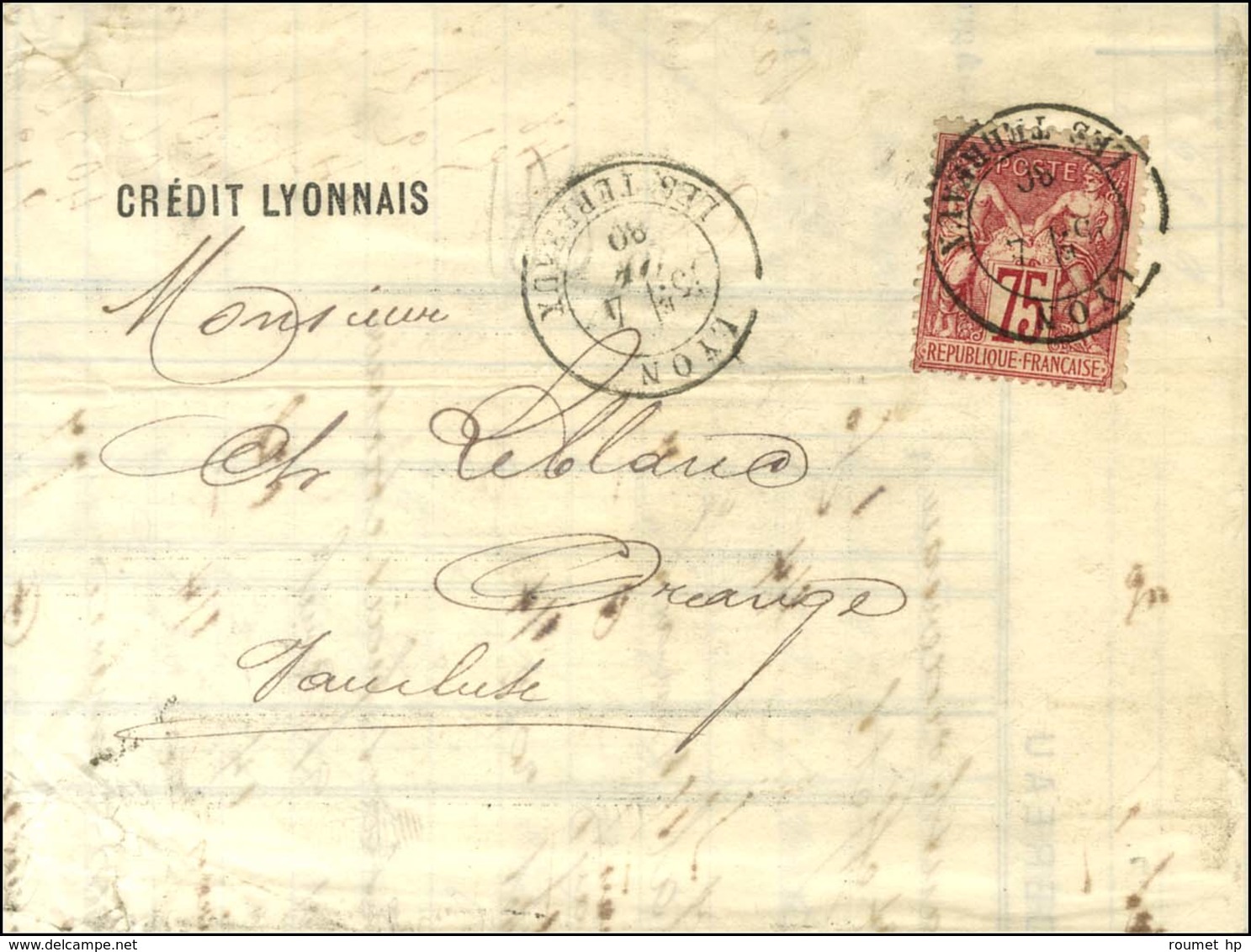 Càd LYON / LES TERREAUX / N° 71 Sur Lettre 5 Ports Pour Orange. 1880. - TB / SUP. - 1877-1920: Période Semi Moderne