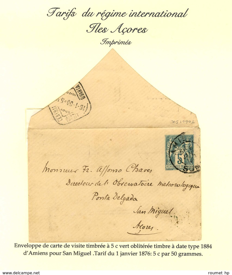 Càd AMIENS / SOMME Sur Entier 5c Pour San Miguel (Iles Açores). Au Verso, Càd D'arrivée.1900. - TB. - 1877-1920: Semi Modern Period