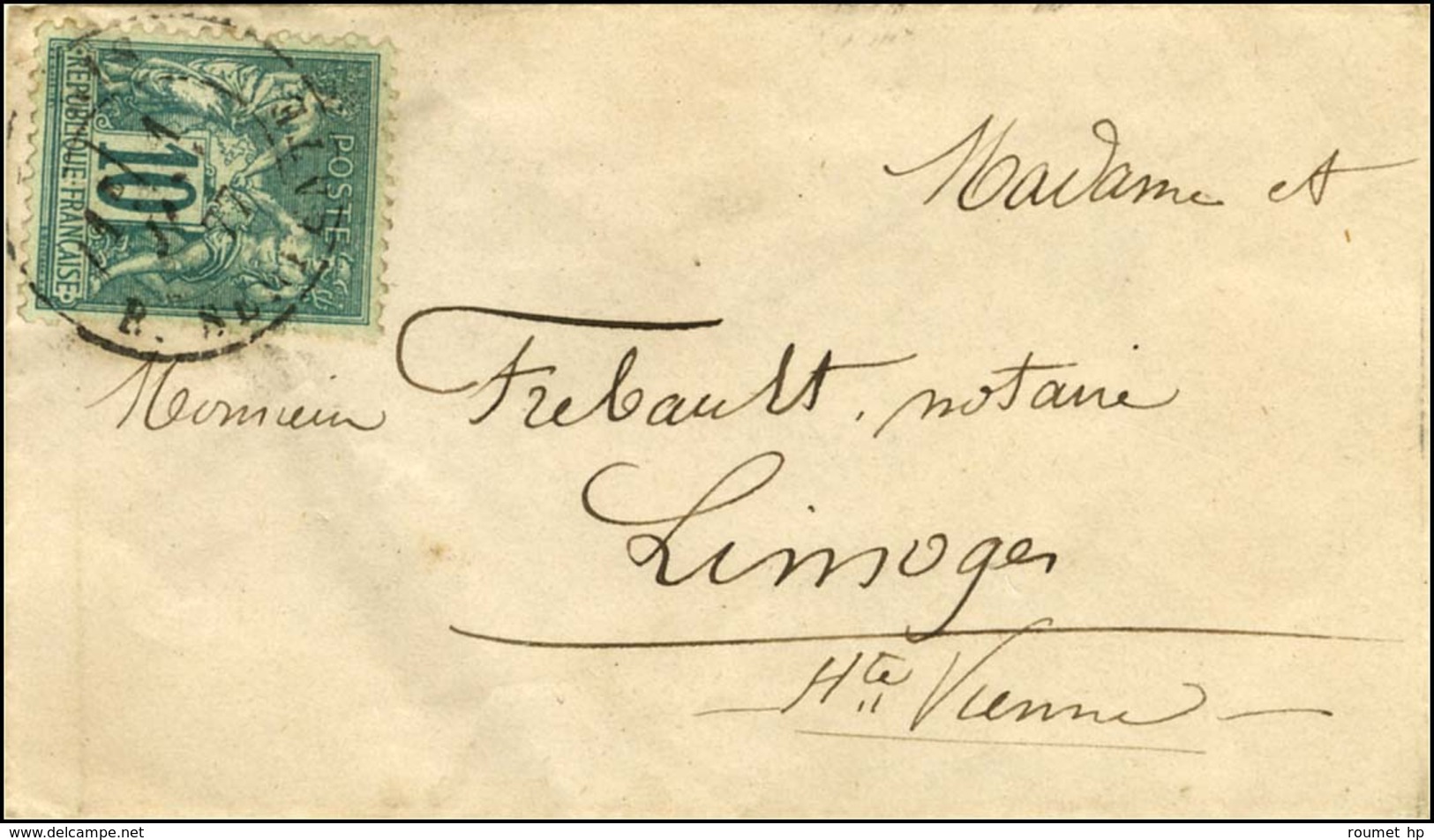 Càd PARIS / R. SERPENTE / N° 76 Sur Enveloppe Carte De Visite Pour Limogres. 1877. - TB / SUP. - 1877-1920: Periodo Semi Moderno