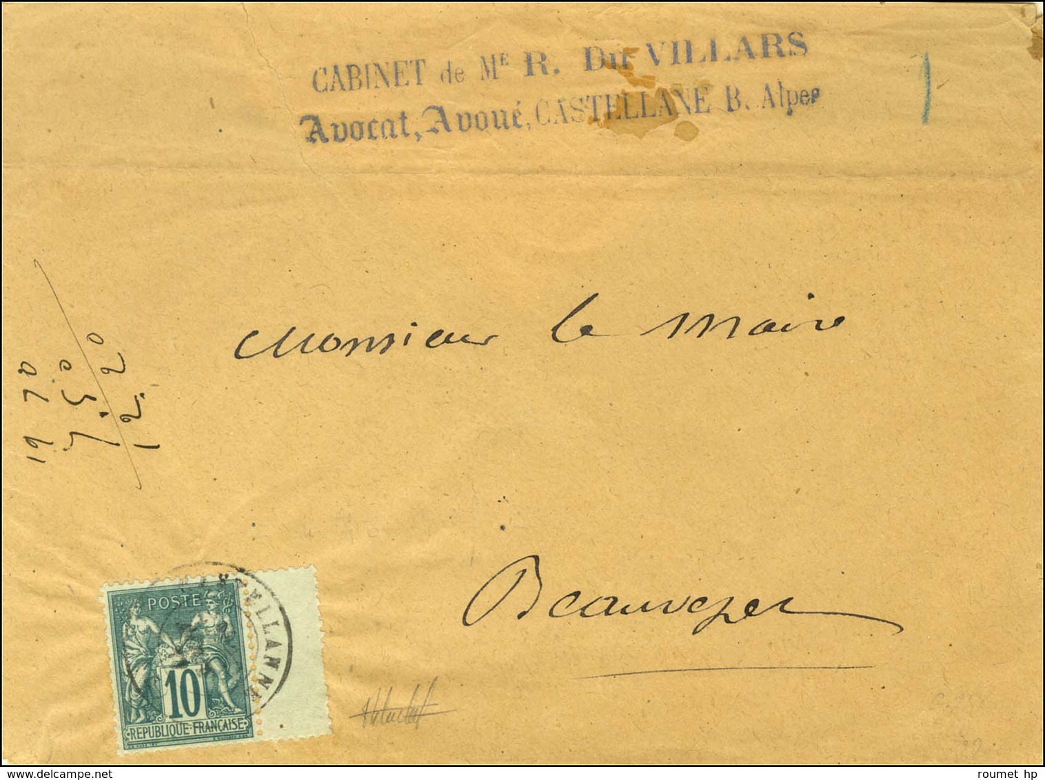 Càd T 17 CASTELLANNE (5) / N° 76 Bdf Sur Enveloppe Imprimée Pour Beauvezer. 1877. - SUP. - 1877-1920: Periodo Semi Moderno