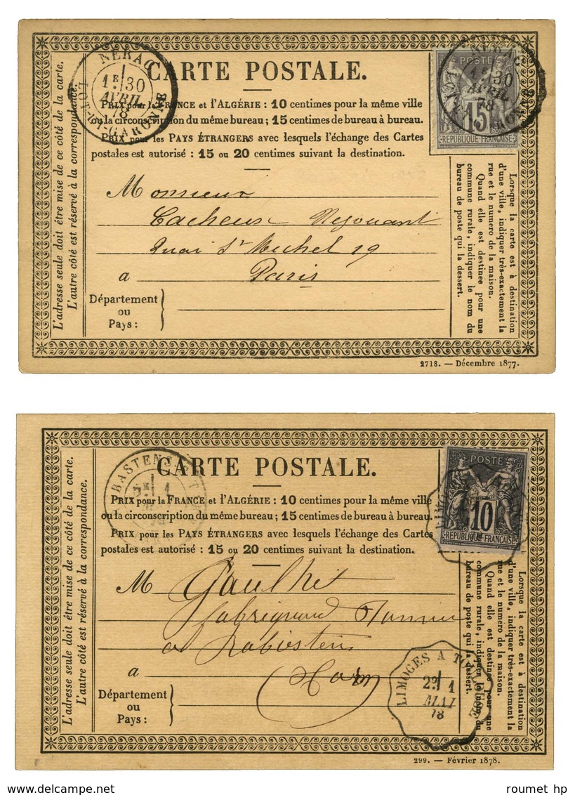 Lot De Cartes Affranchies Avec N° 77 Et 89 Du 30 Avril 78 Et Du 1er Mai 78, Dernier Jour Et 1er Jour Du Tarif. - TB / SU - 1877-1920: Semi Modern Period