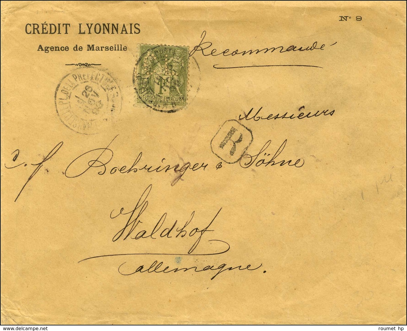 Càd MARSEILLE / N° 82 Avec Perforation CL Sur Lettre 3 Ports Recommandée Pour L'Allemagne. 1892. - TB. - 1877-1920: Semi Modern Period