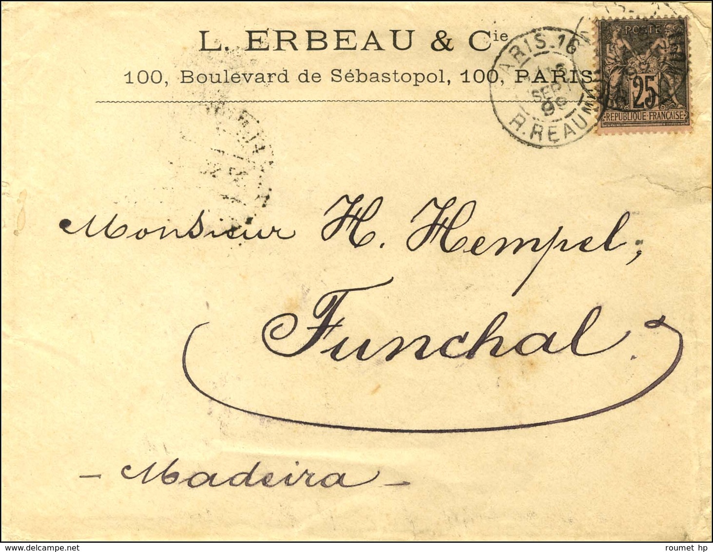 Càd PARIS 16 / R. REAUMUR / N° 97 Sur Lettre Pour Funchal (Madère). Au Verso Càd D'arrivée. 1899. - TB. - 1877-1920: Période Semi Moderne