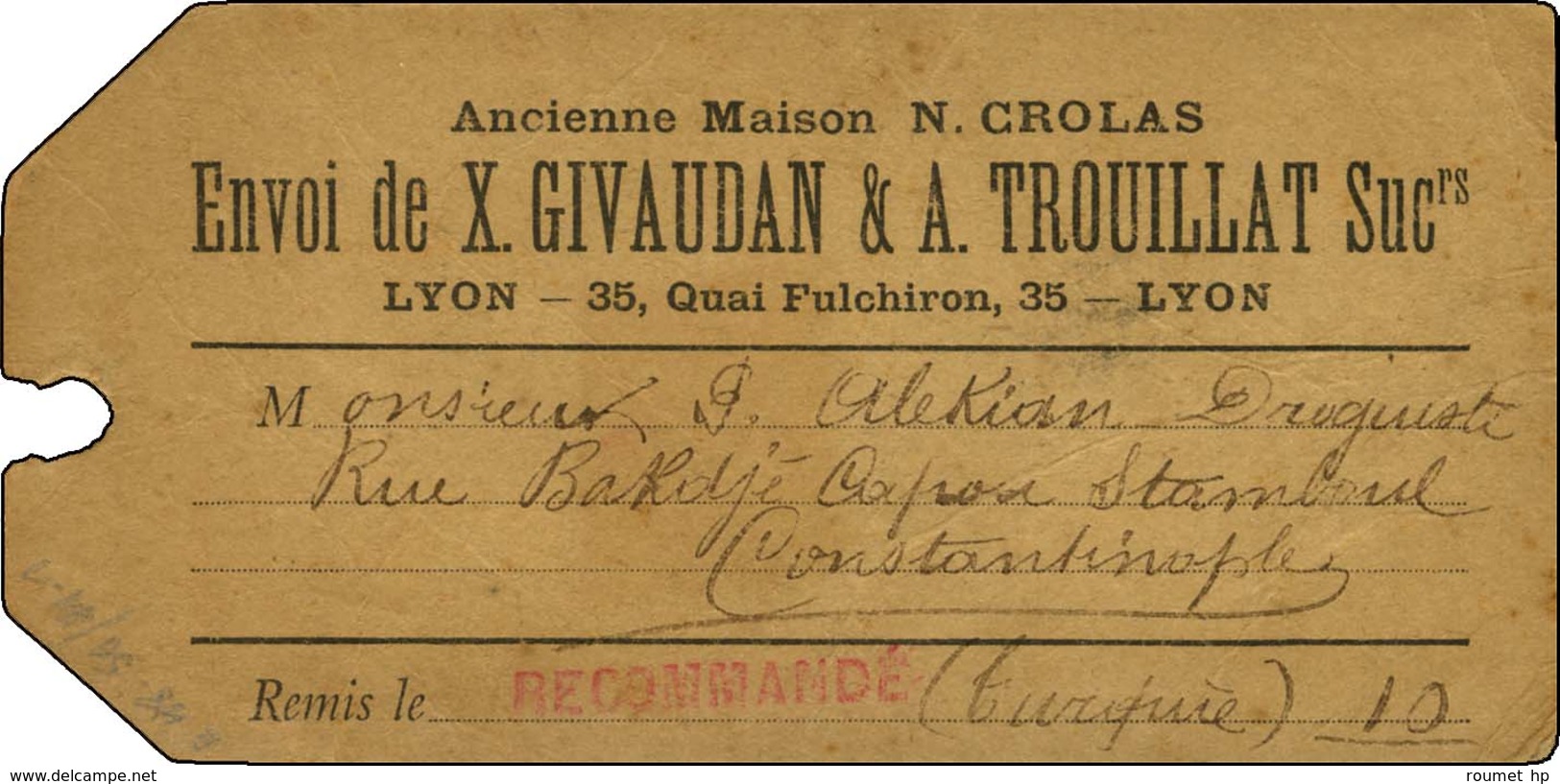 Càd LYON PREFECTURE  / RHONE / N° 98 Sur étiquette Recommandée Pour Constantinople. 1898. - TB. - 1877-1920: Semi Modern Period