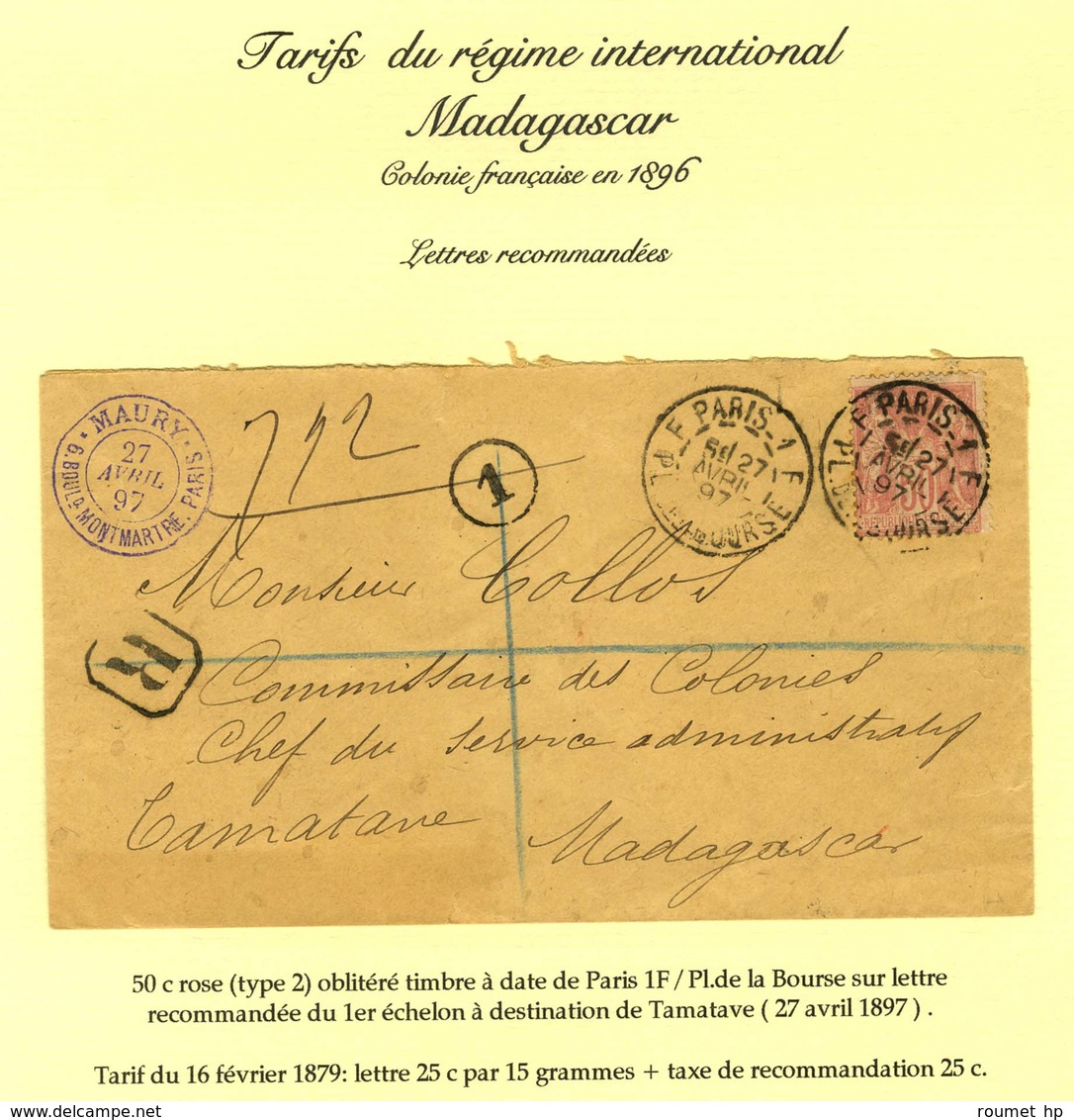 Càd F PARIS 1F / PL. DE LA BOURSE / N° 98 Sur Lettre Recommandée Pour Tamatave. 1897. - TB / SUP. - R. - 1877-1920: Période Semi Moderne