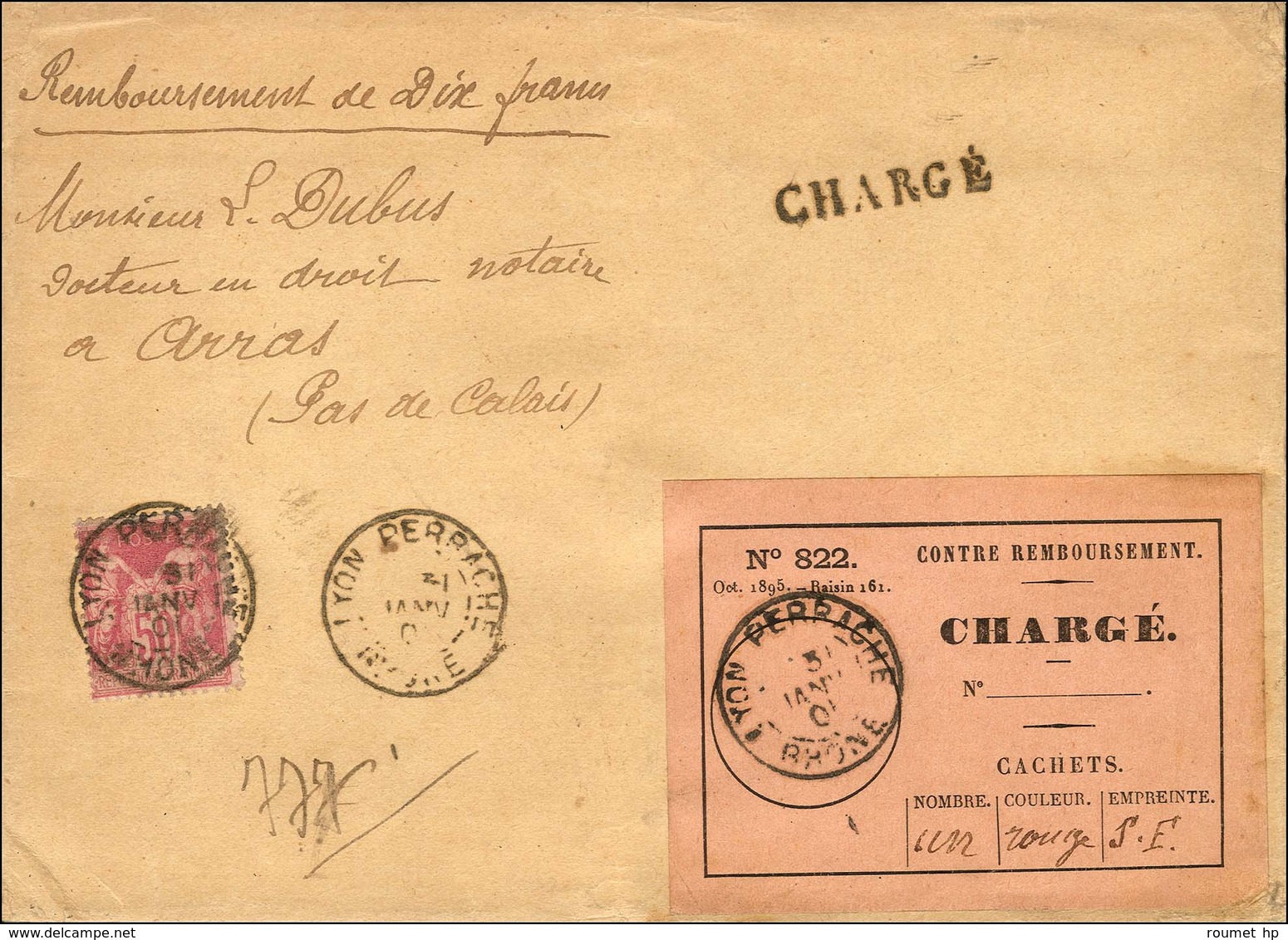 Càd LYON / PERRACHE / RHONE / N° 98 Sur Lettre Chargée Avec Très Rare étiquette CONTRE REMBOURSEMENT. 1901. - TB. - RR. - 1877-1920: Période Semi Moderne