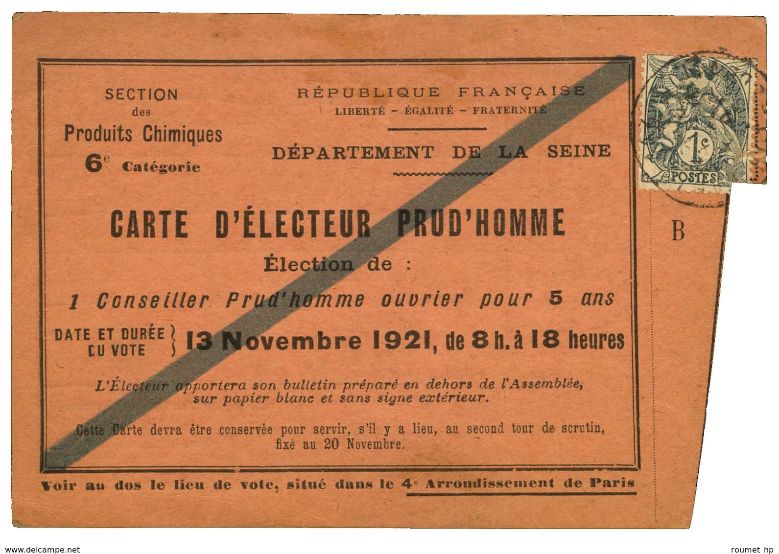 Càd / N° 107 Sur Carte D'électeur. 1929. - TB. - 1921-1960: Modern Period