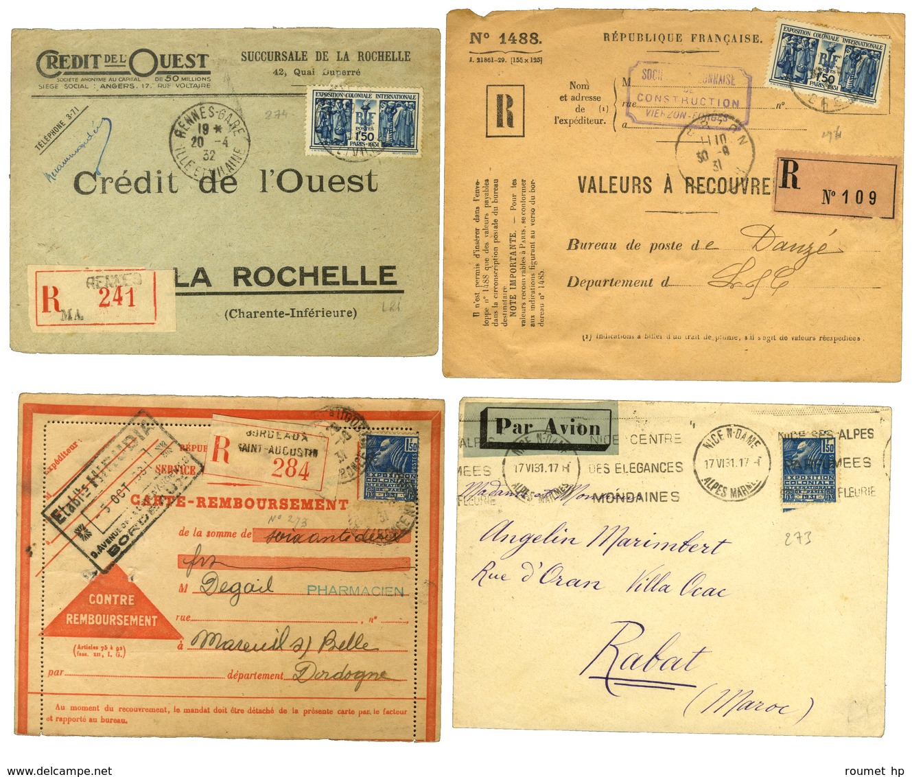 Lot De 14 Lettres De La Série Expositions Coloniales (N° 270 à 274). - TB. - 1921-1960: Periodo Moderno