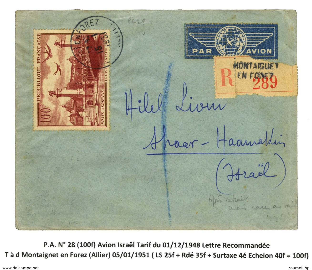 Càd / PA N° 28 Sur Lettre Recommandée Pour Israël. 1951. - TB. - 1921-1960: Modern Period