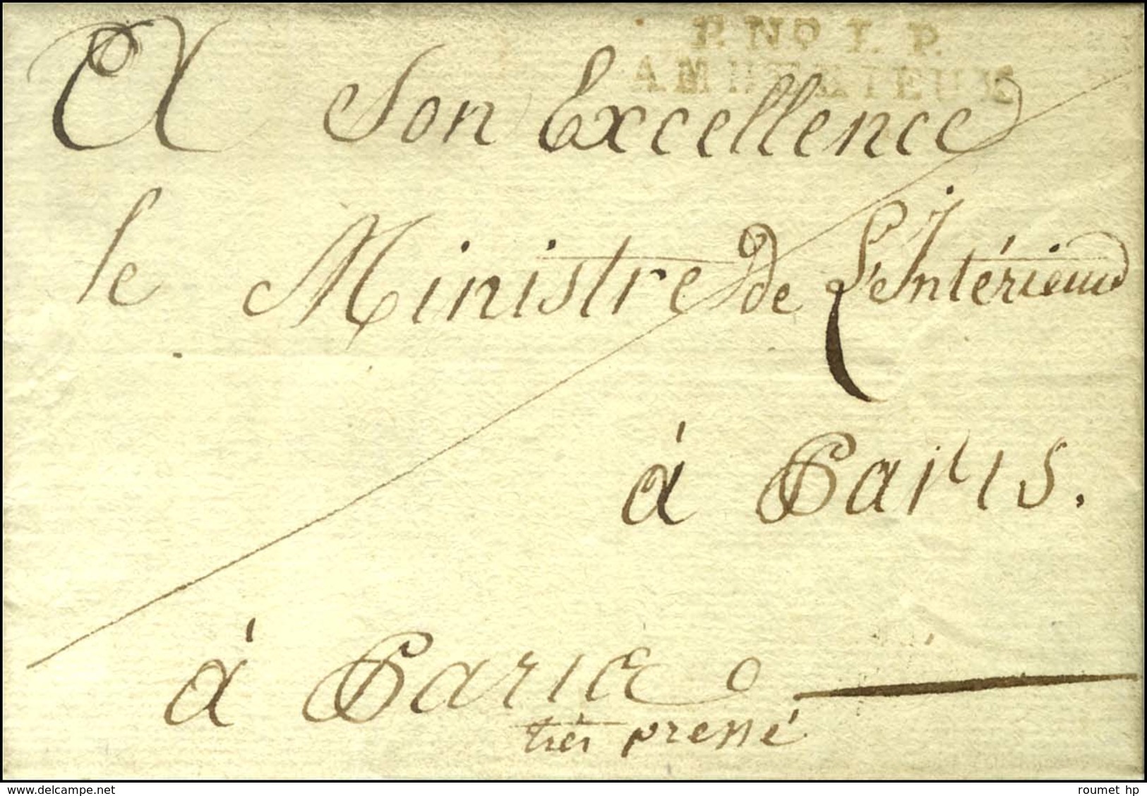 P. N° 1. P. / AMBERIEUX Sur Lettre Adressée En Franchise Au Ministre De L'Intérieur. 1814. - TB / SUP. - Andere & Zonder Classificatie