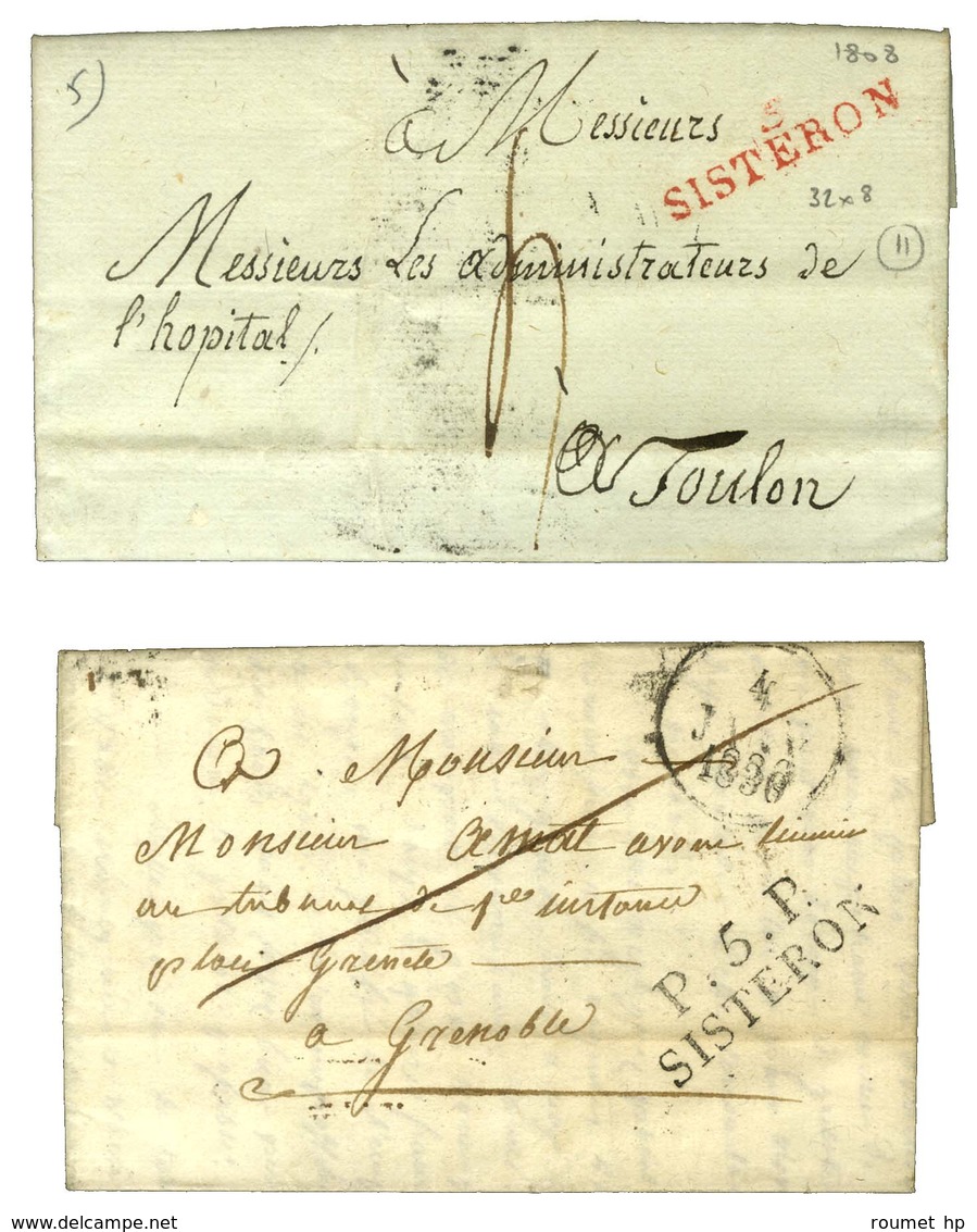 Lot De 2 Lettres De SISTERON : 1 PD Rouge 1808 Et 1 PP 1830. - SUP. - Other & Unclassified