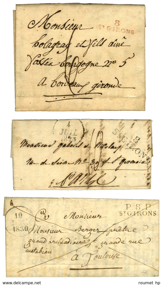 Lot De 3 Lettres De ST GIRONS : 1 PD Rouge 1822, Idem 1828 Et 1 PP 1830. - SUP. - Other & Unclassified