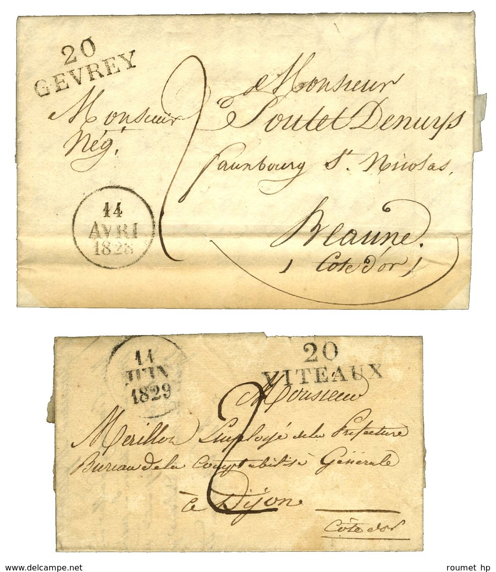 Lot De 2 Lettres : 20 / GEVREY Dateur A 1828 Et 20 / VITEAUX Dateur A 1829. - SUP. - Other & Unclassified