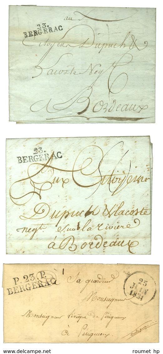 Lot De 3 Lettres De BERGERAC : 1 PD  (29 X 7) An 3, Idem (33 X 9/2) An 4 Et 1 PP 1831. - SUP. - Other & Unclassified