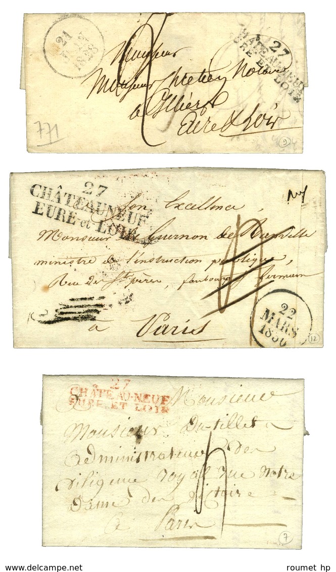 Lot De 3 Lettres De Châteauneuf / Eure Et Loire : 1 PD Rouge 1820 , Idem 1828 Et Idem 1830. - TB / SUP. - Other & Unclassified