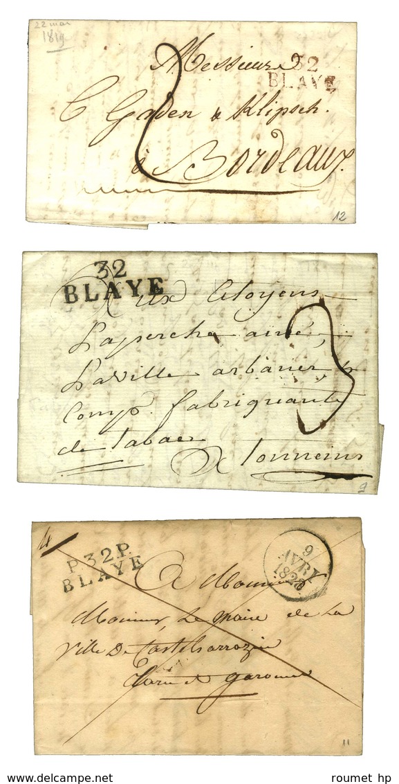 Lot De 3 Lettres De Blaye : 1 PD An 9, Idem Rouge 1819 Et 1 PP 1828. - TB / SUP. - Sonstige & Ohne Zuordnung