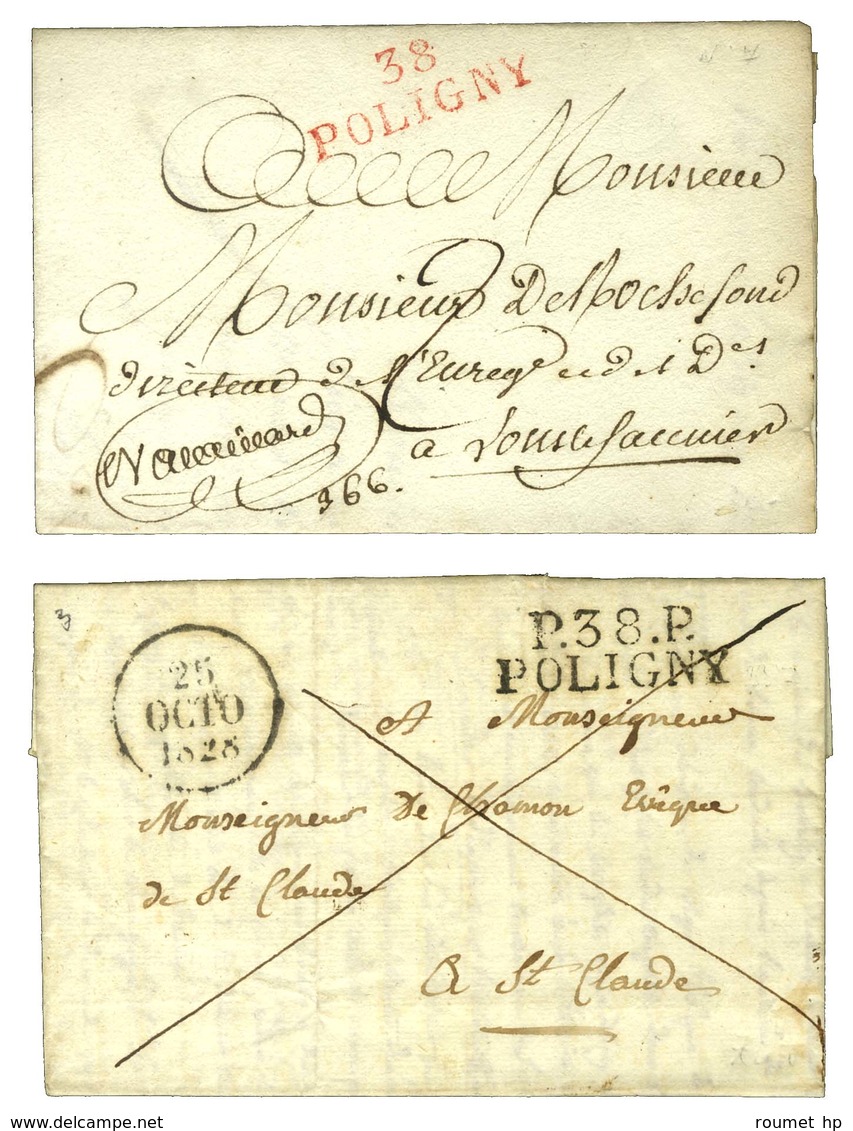 Lot De 2 Lettres De Poiligny : 1 PD Rouge En Franchise 1825 Et 1 PP 1828. - SUP. - Other & Unclassified