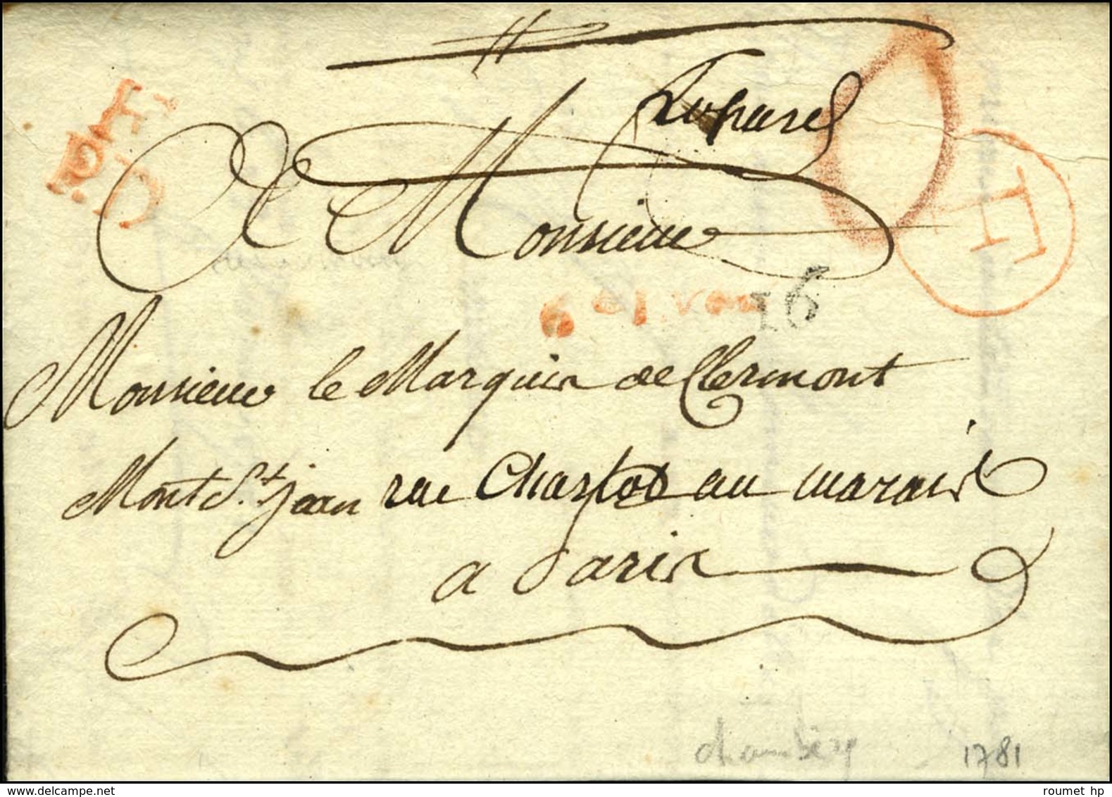 Lettre En Port Du Remise Au Bureau (L. N° 10) Datée De Chambéry Le 12 Février 1781 Pour Paris. - TB / SUP. - R. - Other & Unclassified