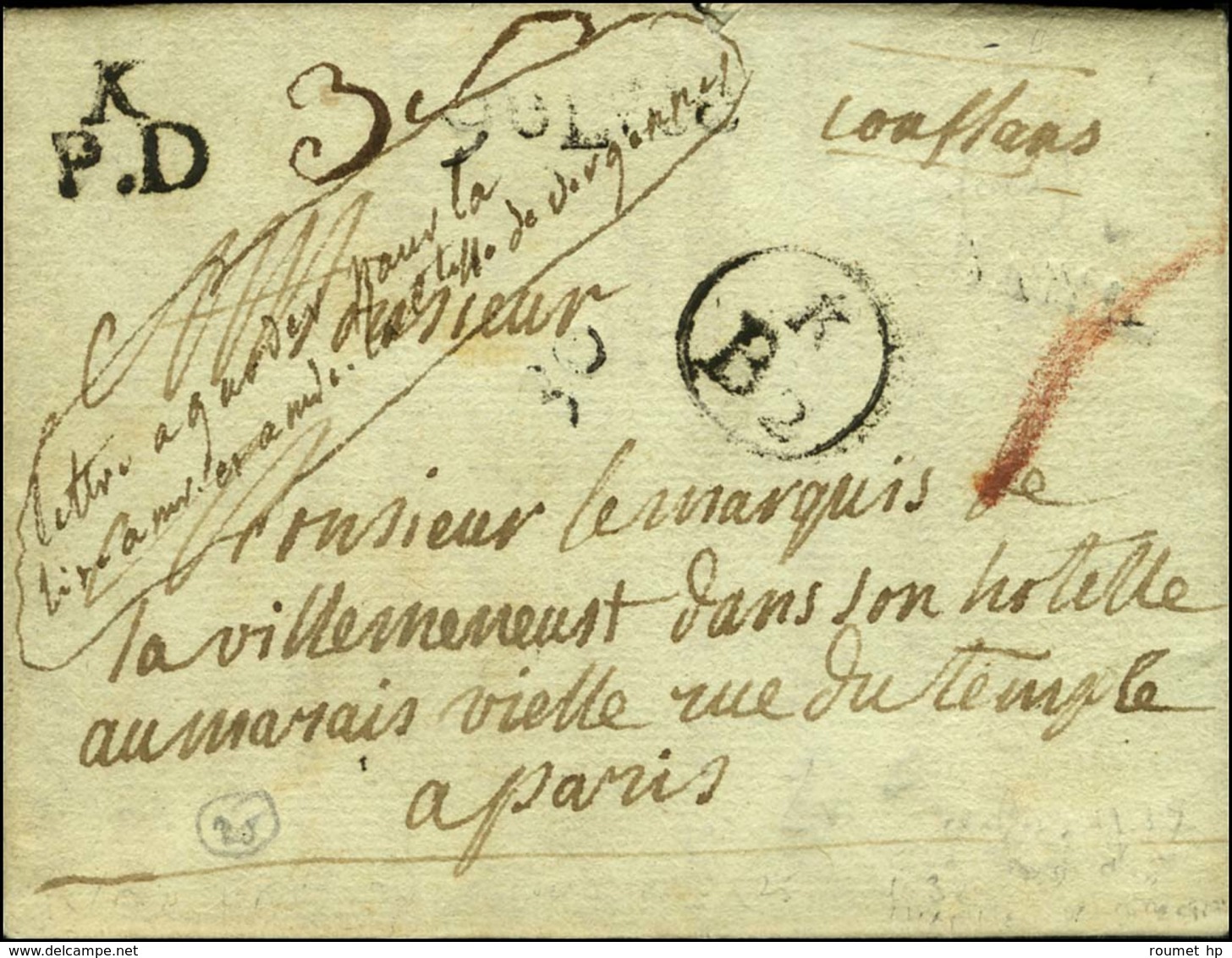 K / B2 + BANL à Sec (L. N° 32) Sur Lettre Datée De Conflans 1779. - TB / SUP. - RR. - Other & Unclassified