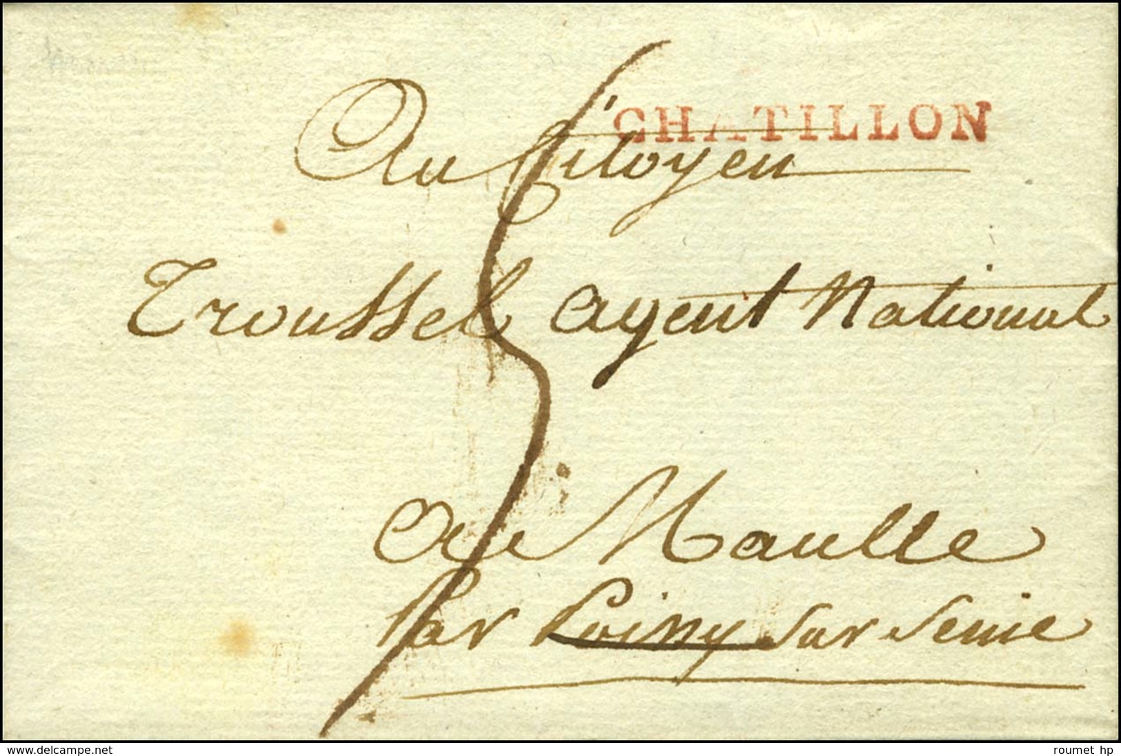 CHATILLON Rouge Sur Lettre Avec Texte Daté 1794. - SUP. - RR. - Other & Unclassified