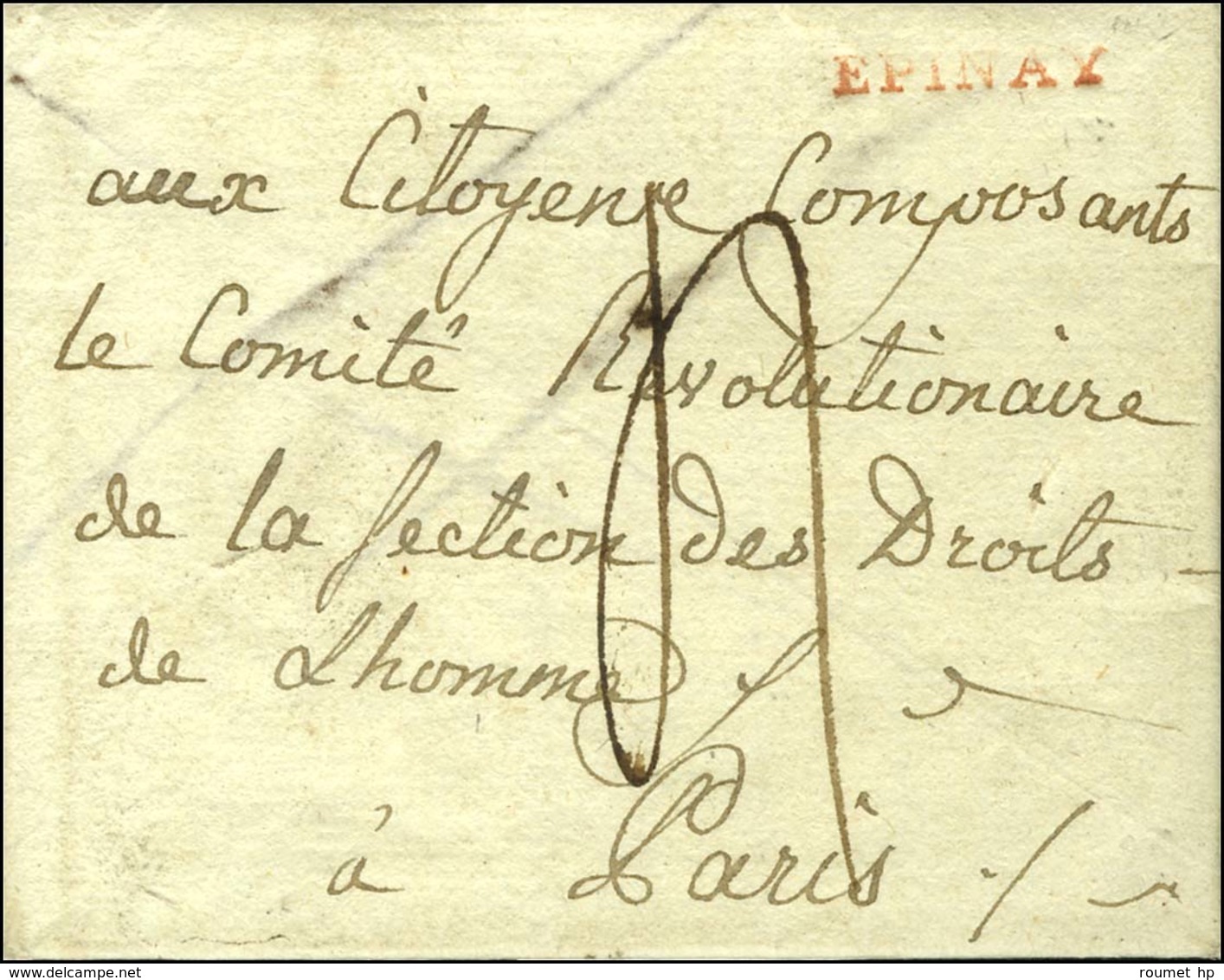 EPINAY Rouge Sur Lettre Avec Texte Daté 1794 Adressée Au Comité Révolutionnaire De La Section Des Droits De L'Homme. - S - Other & Unclassified