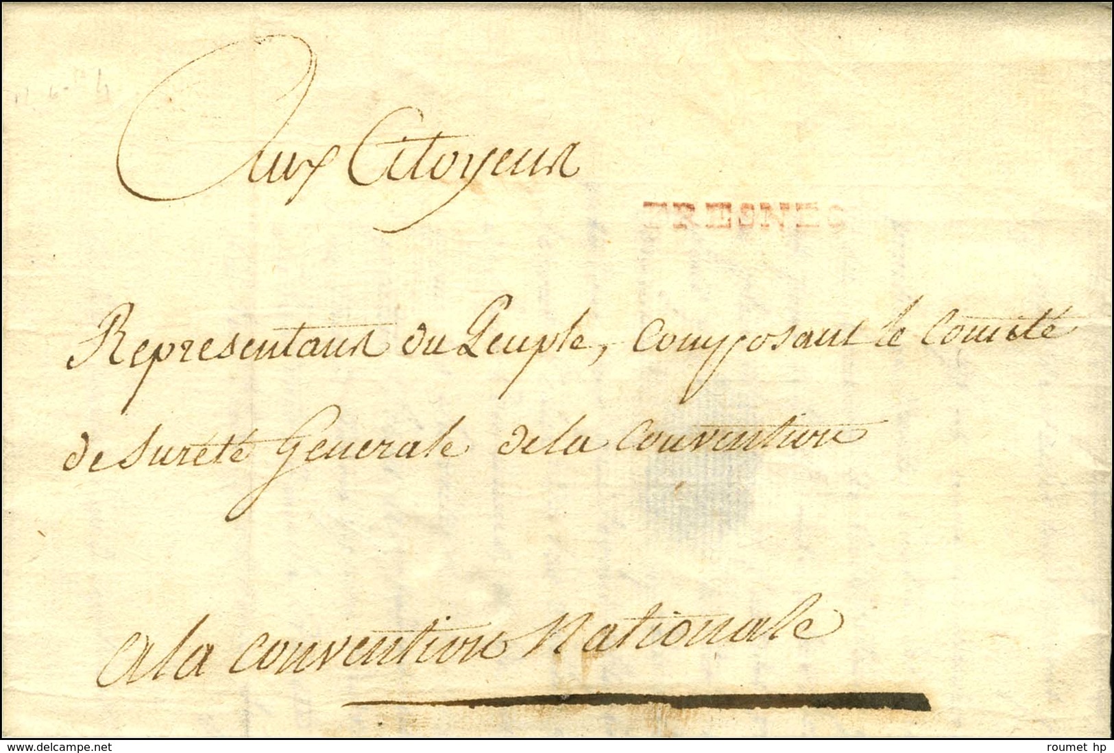 FRESNES Rouge Sur Lettre Avec Texte Daté 1794 Adressée En Franchise à La Convention Nationale. - TB / SUP. - R. - Other & Unclassified