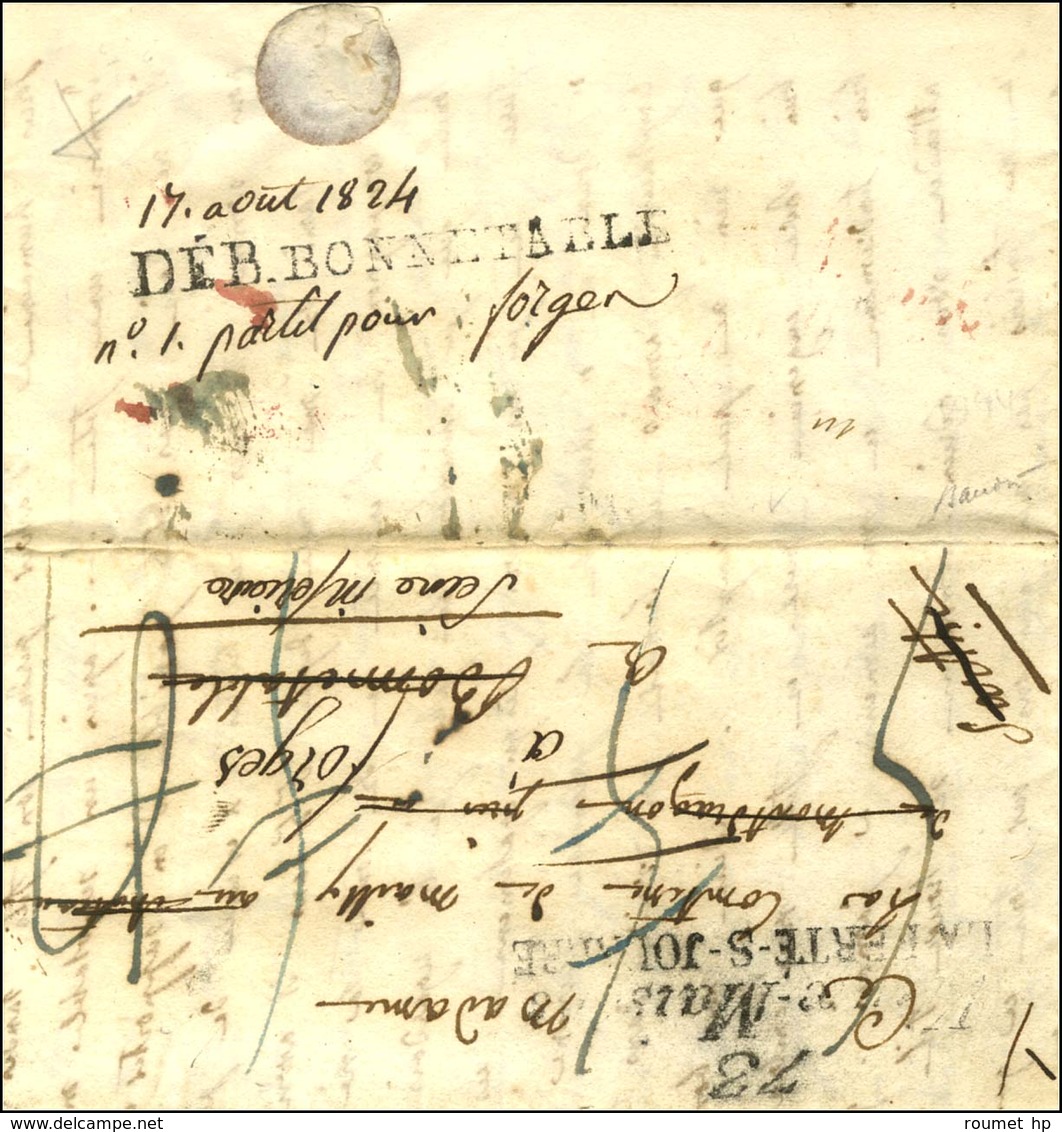 73 / VIEUX-MAISON / LA FERTE-S-JOUARRE Sur Lettre Pour Bonnetable Réexpédiée à Forges. Au Verso, DEB. BONNETABLE. 1824.  - Other & Unclassified