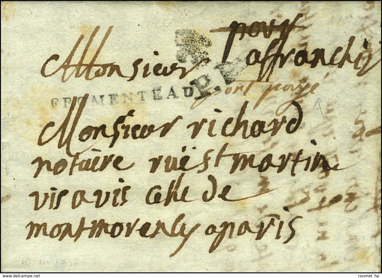 FROMENTEAU (L. N° 1) + '' Port Payé '' Sur Lettre Avec Texte Daté De Juvisy. 1790. - TB / SUP. - RR. - Other & Unclassified