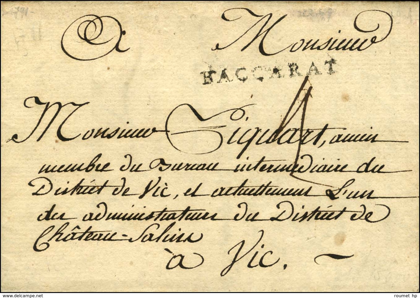 BACCARAT (L N° 1) Sur Lettre Avec Texte Daté 1791. - TB / SUP. - Andere & Zonder Classificatie