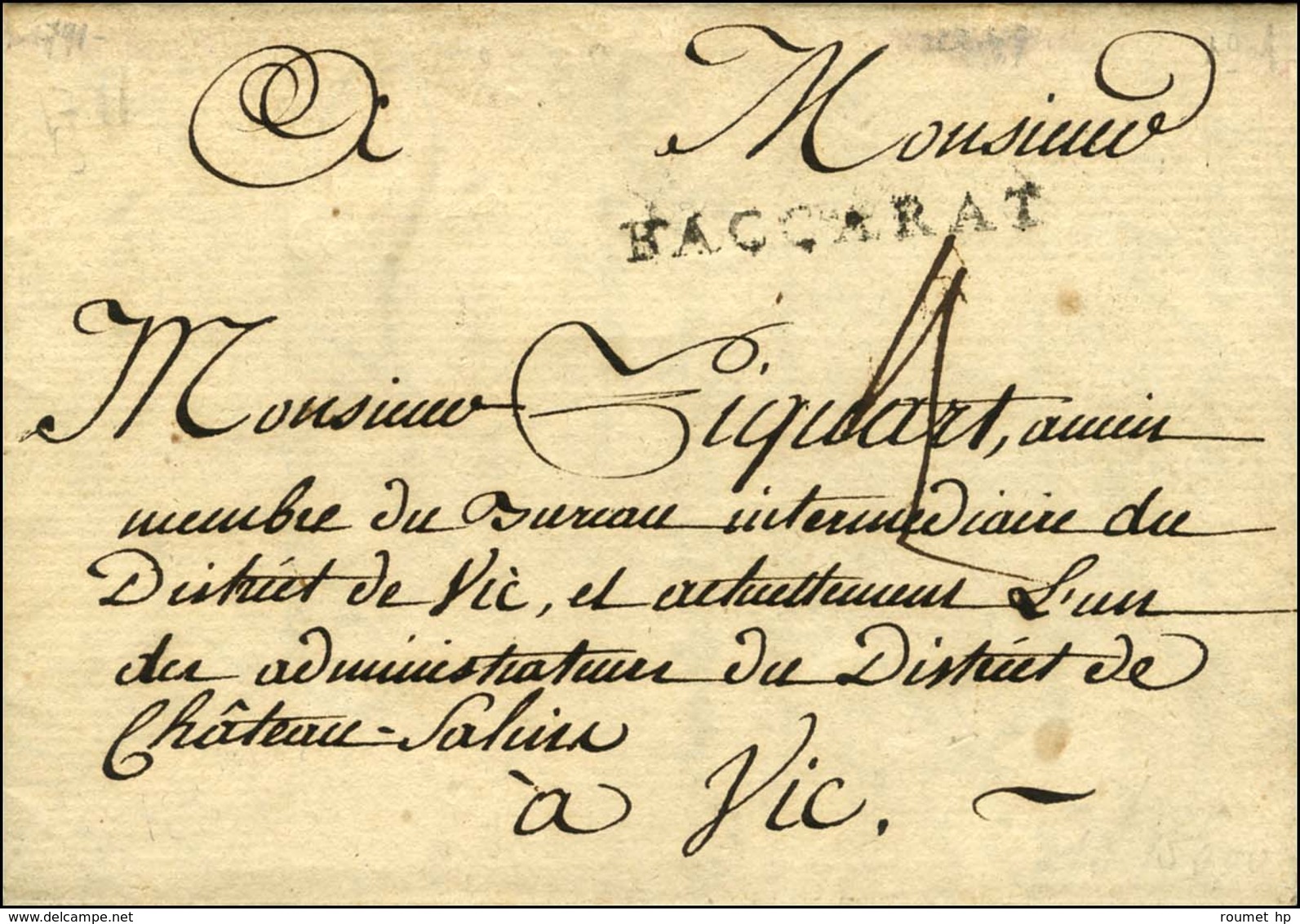 BACCARAT (L N° 1) Sur Lettre Avec Texte Daté 1791. - TB / SUP. - Other & Unclassified