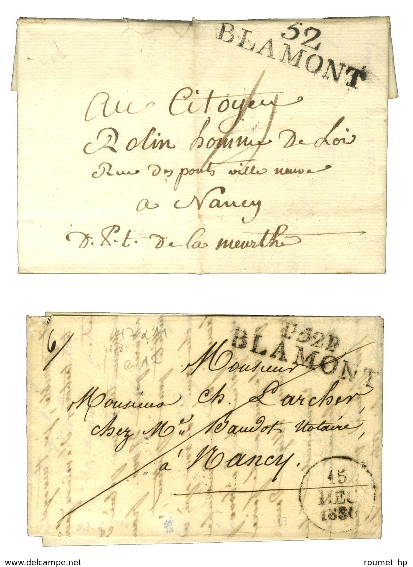 Lot De 2 Lettres : 52 / BLAMONT An 7 Et P. 52. P. / BLAMONT 1830. - TB / SUP. - Autres & Non Classés