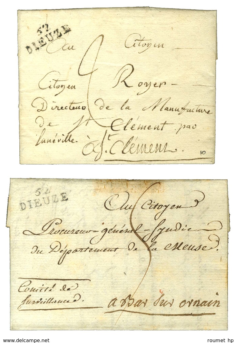 Lot De 2 Lettres : 52 / DIEUZE Sur Lettre Pour Bar Sur Ornain 1793 Et 52 / DIEUZE 1801. - TB / SUP. - Andere & Zonder Classificatie